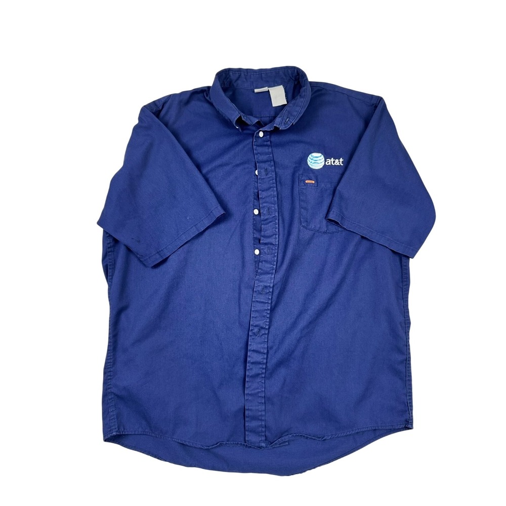 AT&T Work Shirt Men's XXL Blue Button Down Uniform Short Sleeve Logo